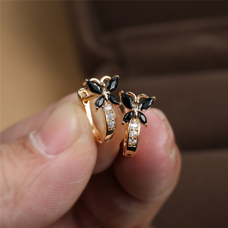Blaike Cute Butterfly Hoop Earrings For Women AAA Zircon Gold Earring Charming Female Wedding Party Jewelry Birthday Gifts