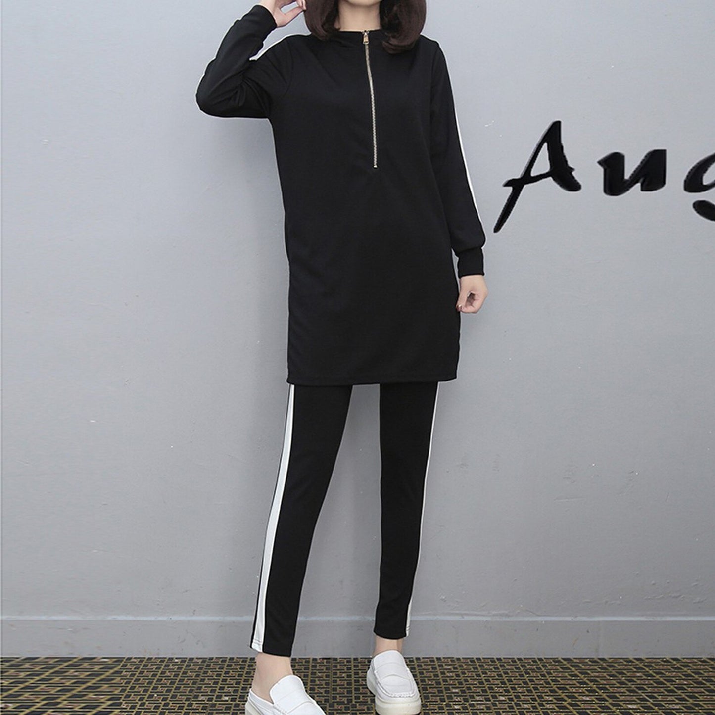 Ropa Mujer 2PC Women Long Sleeve Split Sweatshirt Set Casual Homewear Suit Long Hooded Pullover Tops+Trousers Sportswear Outfit