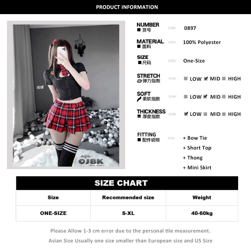 Tartan Patchwork Japanese Schoolgirl Cosplay Uniform Set Sexy JK Embroidery Pleated Role Playing Costume With Plaid Skirt Socks