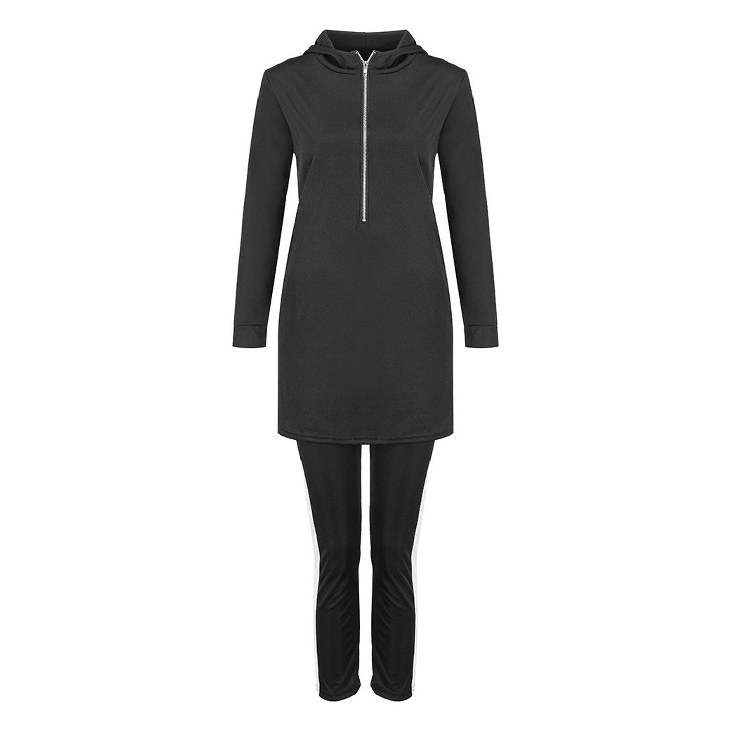 Ropa Mujer 2PC Women Long Sleeve Split Sweatshirt Set Casual Homewear Suit Long Hooded Pullover Tops+Trousers Sportswear Outfit