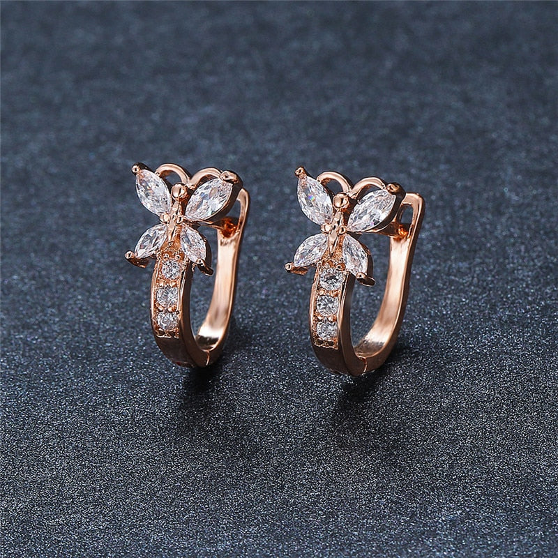 Blaike Cute Butterfly Hoop Earrings For Women AAA Zircon Gold Earring Charming Female Wedding Party Jewelry Birthday Gifts