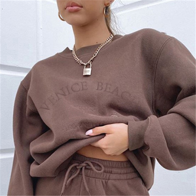 NCLAGEN Letter Embroidery Women Loose Casual Sweatshirt Fleece Pullovers And Drawstring Shorts Two Pieces Set Thick Tracksuit