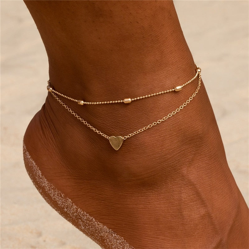 Bohemia Gold Silver Color Chain Ankle Bracelet On Leg Foot Jewelry Boho Pineapple Star Charm Anklet Set For Women Accessories