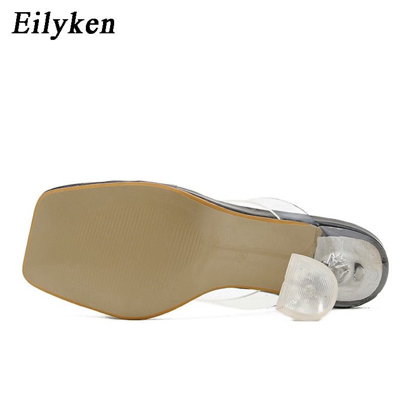 Eilyken 2022 New Designer Transparent Female Slippers Women Perspex High heels Summer Party Ladies Clear Flip flops shoes