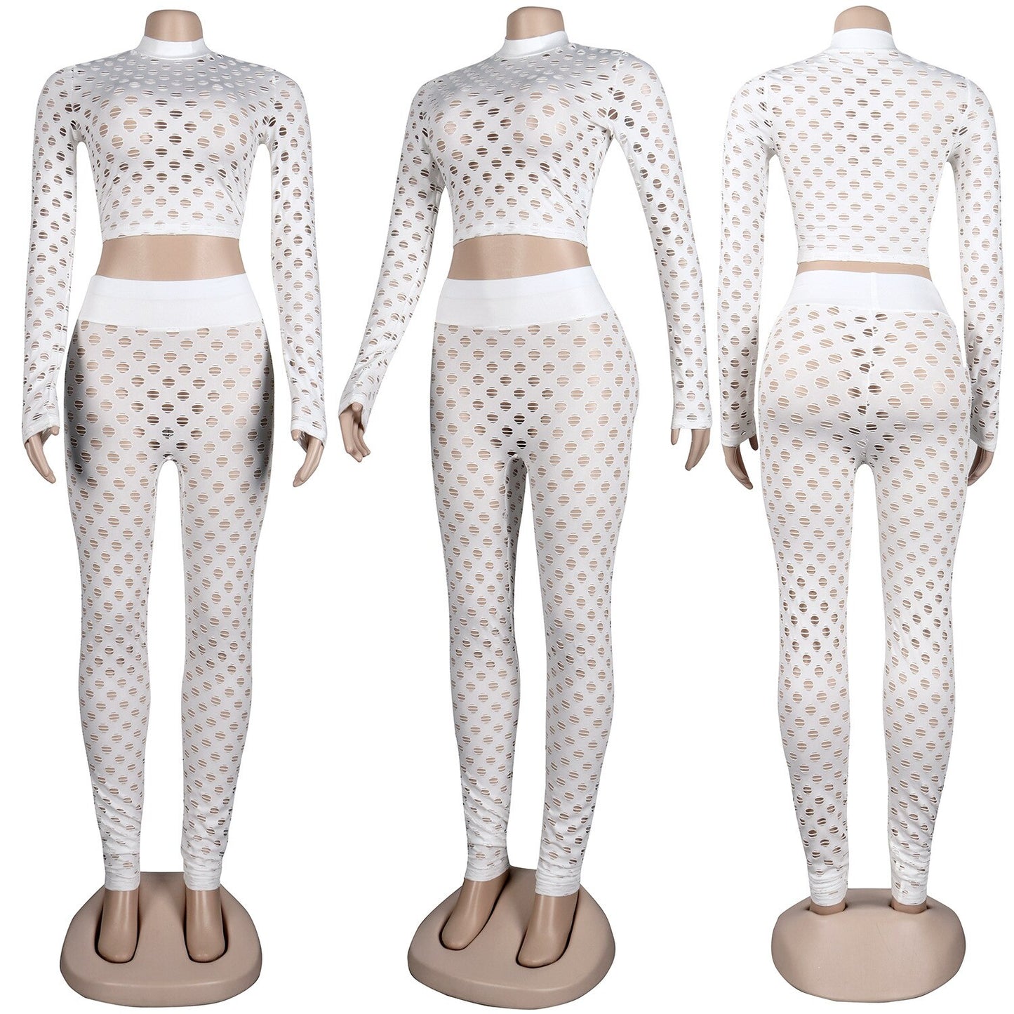 ANJAMANOR Sexy Hollow Out Hole Two Piece Set Women Top and Pants 2021 Fall Collection Club Outfits Wholesale Items D35-CI32