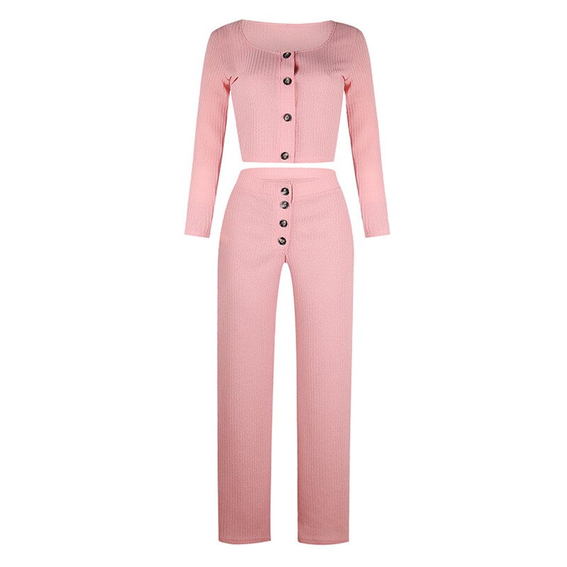 Cardigan Slim Two Piece Set Women Knitted Tracksuit Sexy Crop Top Pants Solid Color Sweatpants Fitness Sweatsuit 2020 Fall