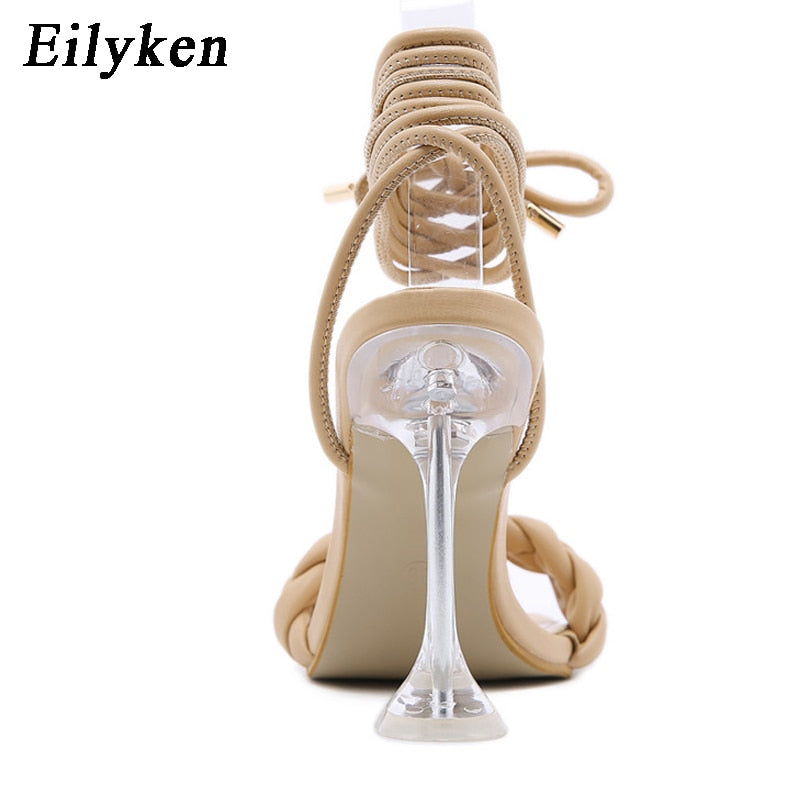 Eilyken 2022 New Summer Fashion Design Weave Women Sandals Transparent Strange High heels Ladies Sandals Open Toe Shoes
