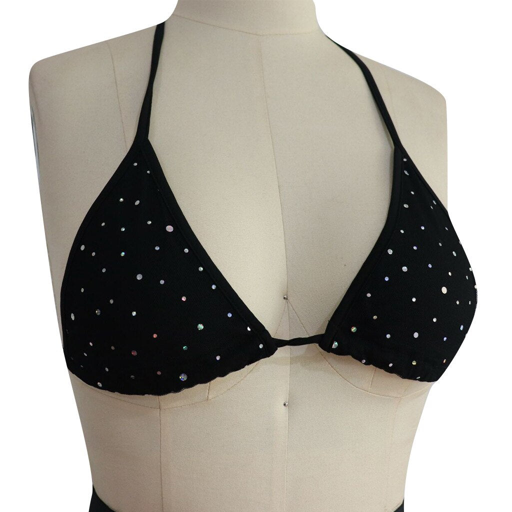ANJAMANOR Sequin Mesh Black Sexy Two Peice Set Crop Top Shorts Summer Club Outfits for Women Clothes 2021 Matching Sets D41-CE15