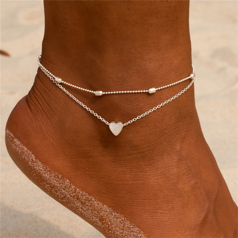 Bohemia Gold Silver Color Chain Ankle Bracelet On Leg Foot Jewelry Boho Pineapple Star Charm Anklet Set For Women Accessories