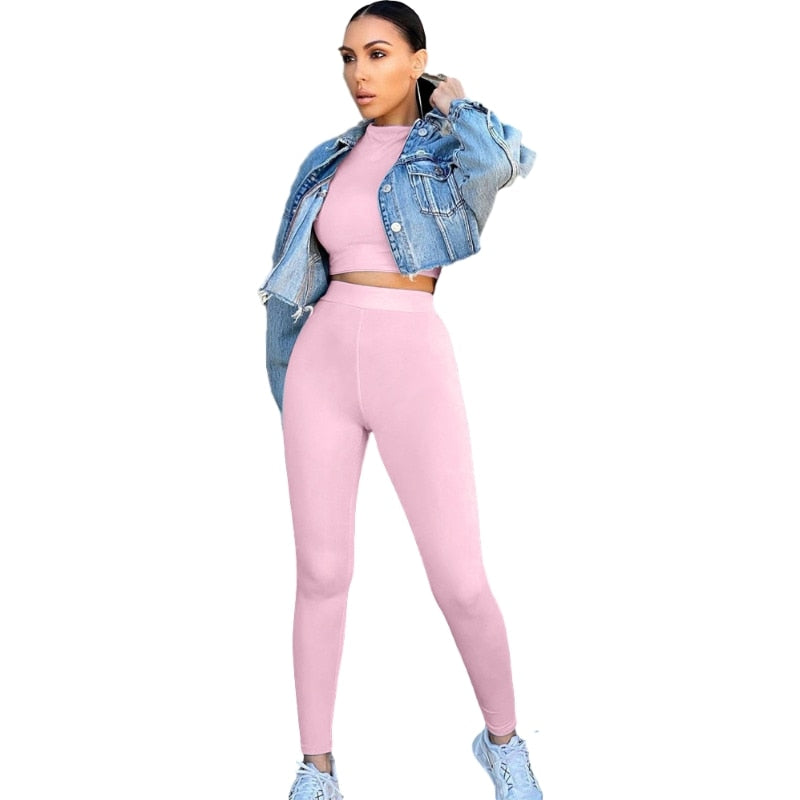 Winter Women Sport Fitness 2 Two Piece Set Outfits Long Sleeve Crop Tops Tshirt Leggings Pants Set Bodycon Tracksuits Women's