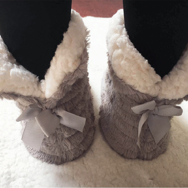 Women's shoes Fur slippers for home 2021 Butterfly-knot Furry house shoes Bedroom slippers girls warm soft indoor Boots Slippers