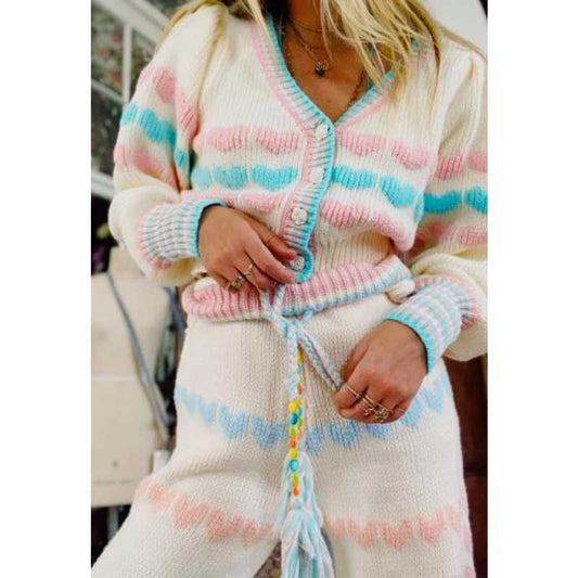 BOHO INSPIRED Knitted Pant sets Winter Warm Two piece Sets Women long sleeve Sweater joggers sweatpants cardigan Matching Sets