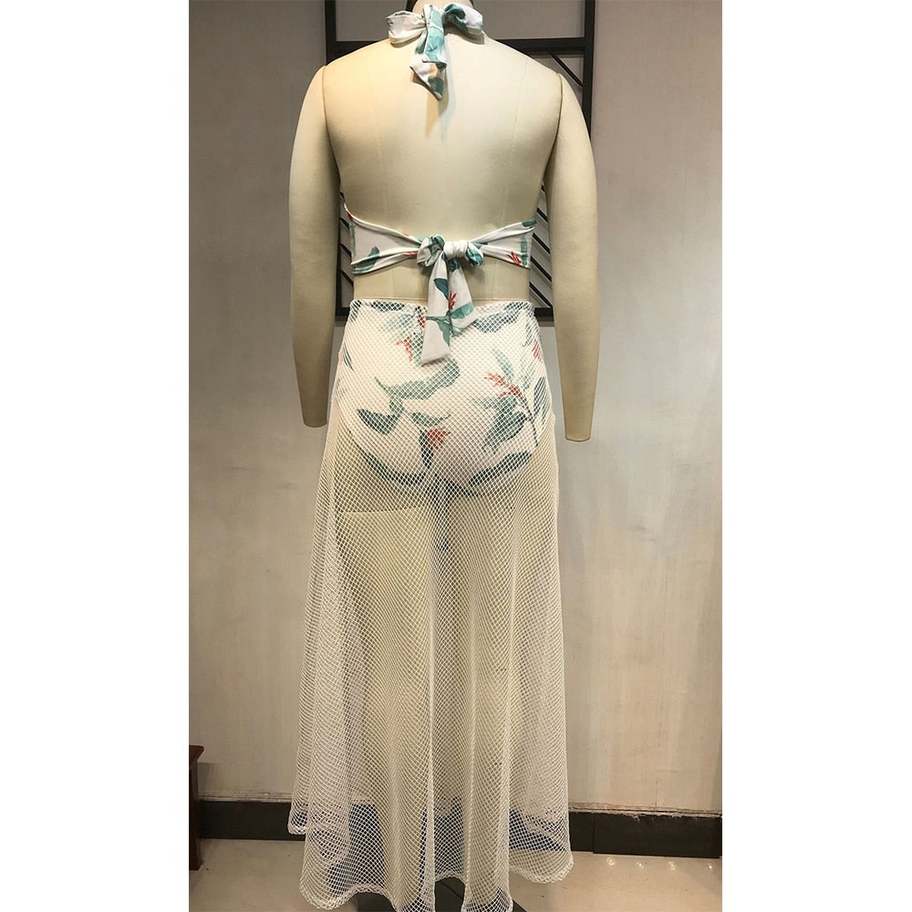 Women's Dress Sexy Deep V Buckle Hanging Neck Backless Lace-up Polyester Mesh Stitching Plus Size Dresses Wholesale Dropshipping