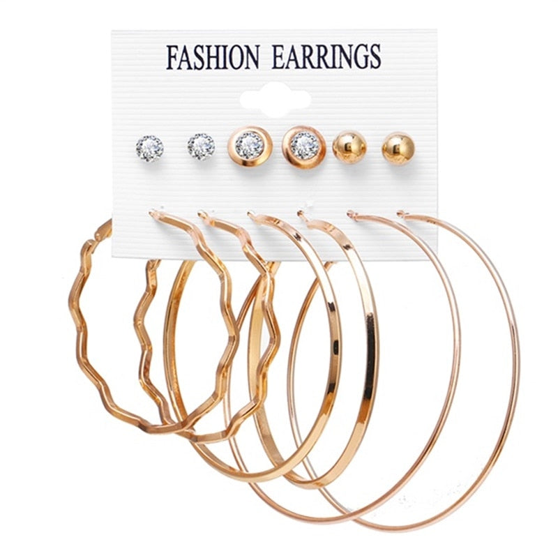 FNIO Statement Gold/Sliver Big Bamboo Circle Hoop Earrings For Women Hip Hop Earrings set Classic Jewelry 3pcs/set