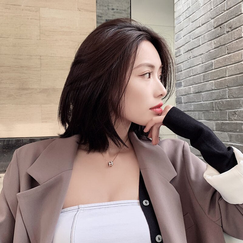 Luxury Famous Brand Jewelry Rose Gold Stainless Steel Roman numeral crystal necklace Female Charm necklace For Women