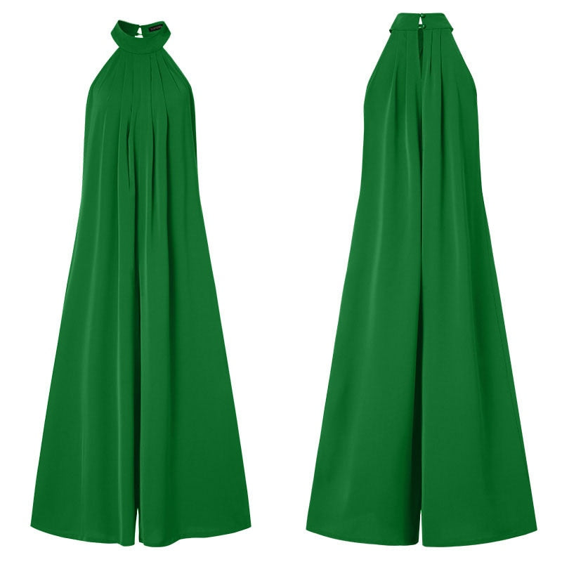Summer Fashion Wide Leg Rompers Women Elegant Solid Long Jumpsuits ZANZEA Party Sexy Sleeveless Playsuit Office Overall Dungaree
