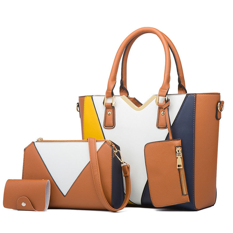 Casual Pu Leather Women Pu Leather Handbags Tote Bags Large Capacity 4 Pieces Set Messenger Bag High Quality Female Shoulder Bag