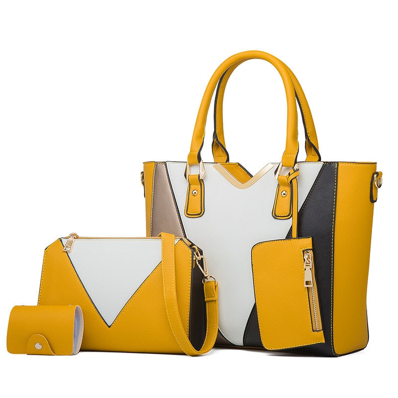 Casual Pu Leather Women Pu Leather Handbags Tote Bags Large Capacity 4 Pieces Set Messenger Bag High Quality Female Shoulder Bag