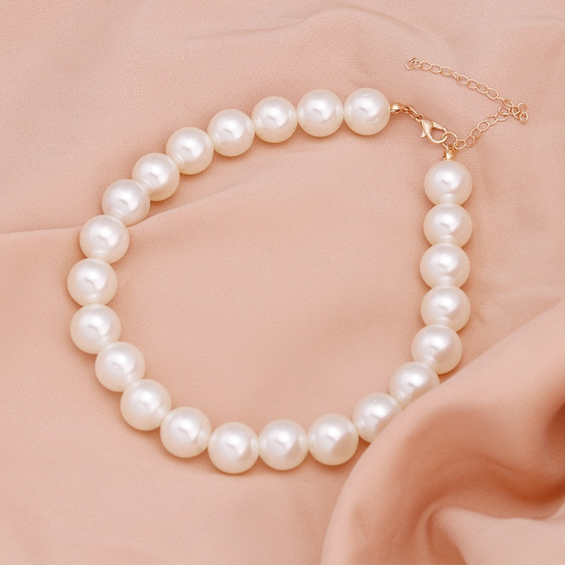Elegant Big White Imitation Pearl Beads Choker Clavicle Chain Necklace For Women Wedding Jewelry Collar 2021 New