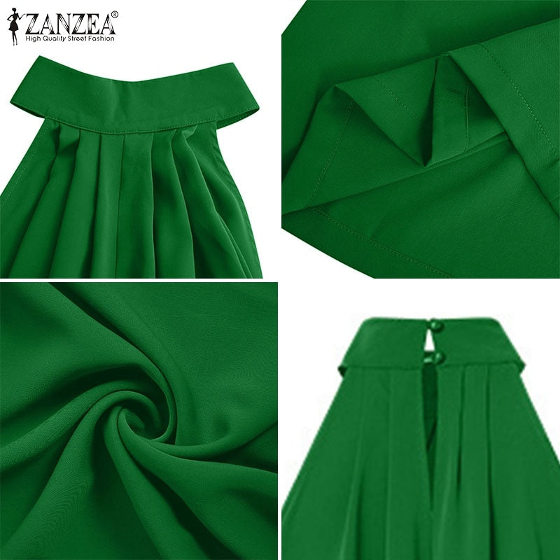 Summer Fashion Wide Leg Rompers Women Elegant Solid Long Jumpsuits ZANZEA Party Sexy Sleeveless Playsuit Office Overall Dungaree