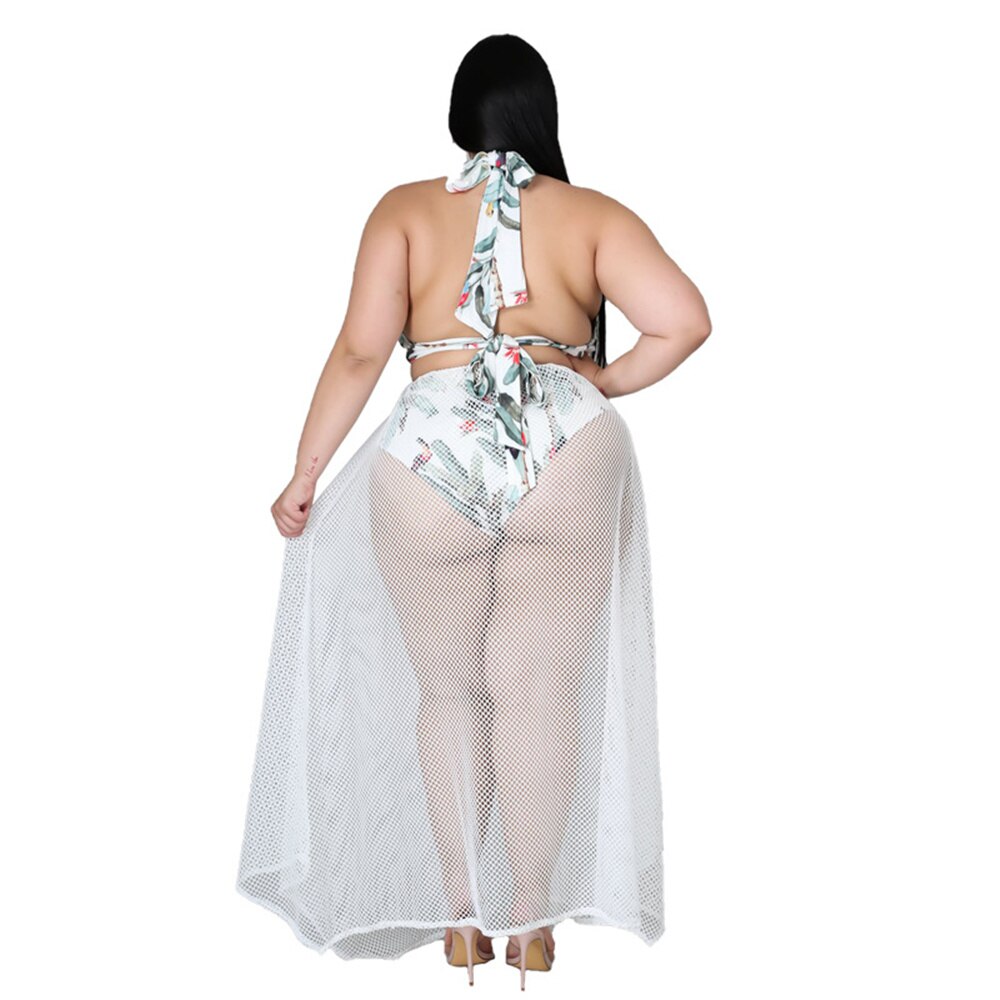 Women's Dress Sexy Deep V Buckle Hanging Neck Backless Lace-up Polyester Mesh Stitching Plus Size Dresses Wholesale Dropshipping