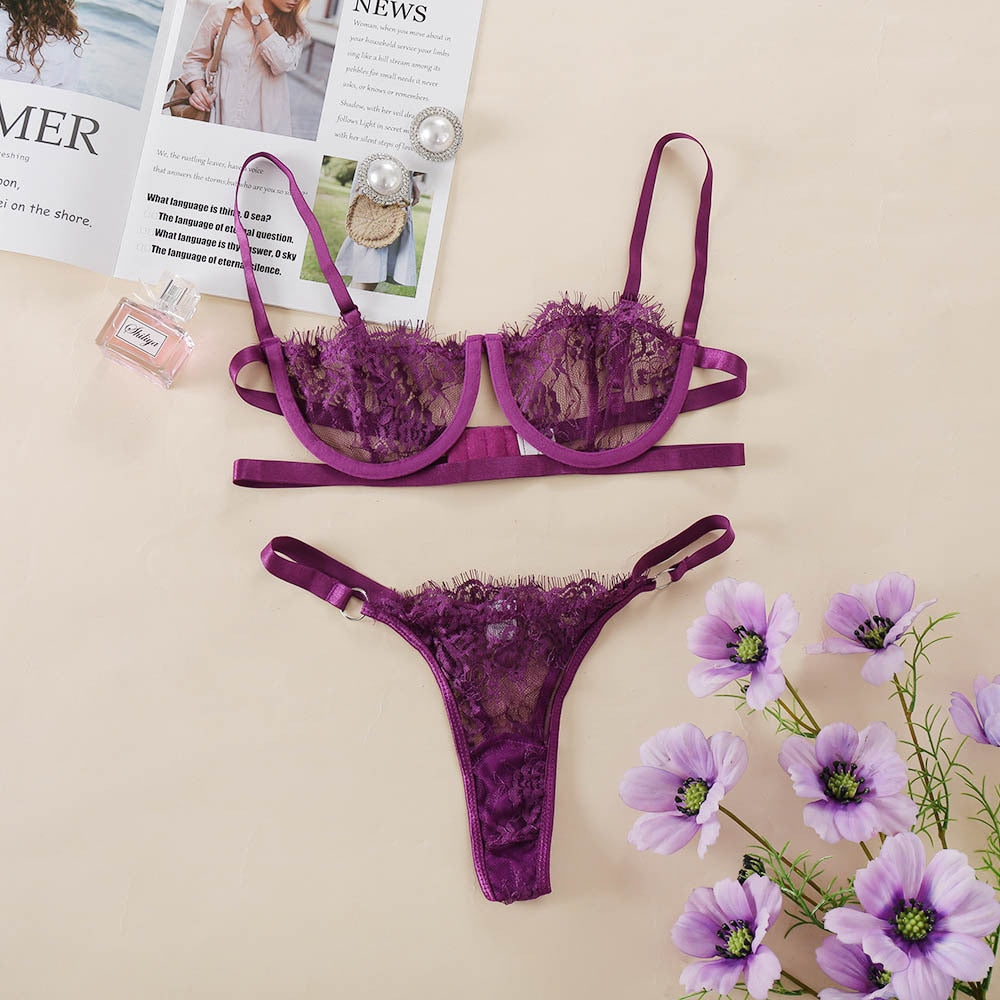 Ellolace Lingerie Women's Underwear Sexy Erotic Underwire Bra Brief Set Women 2 Pieces Short Skin Care Kits Breves Exotic Sets