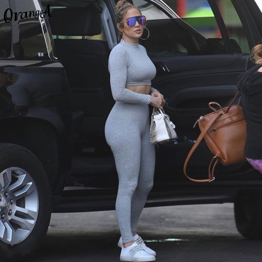 OrangeA turtleneck tracksuit women solid long sleeve crop top leggings sporty bodycon streetwear stretchy matching set outfits