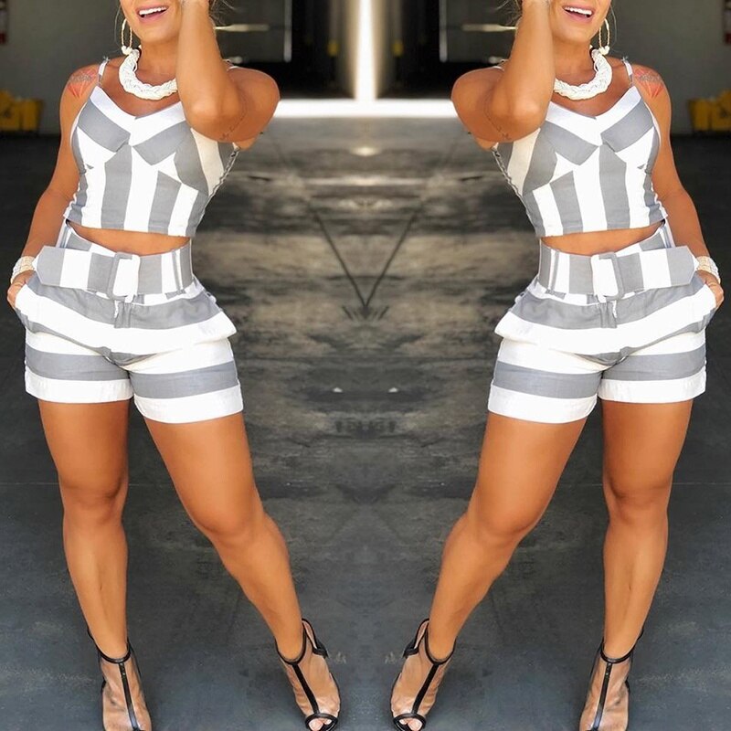 2021 Spring Summer Colorblock Striped Cami Crop Top And Short Sets Two Pieces Suits Sportswear Tracksuits Casual Women s Clothes
