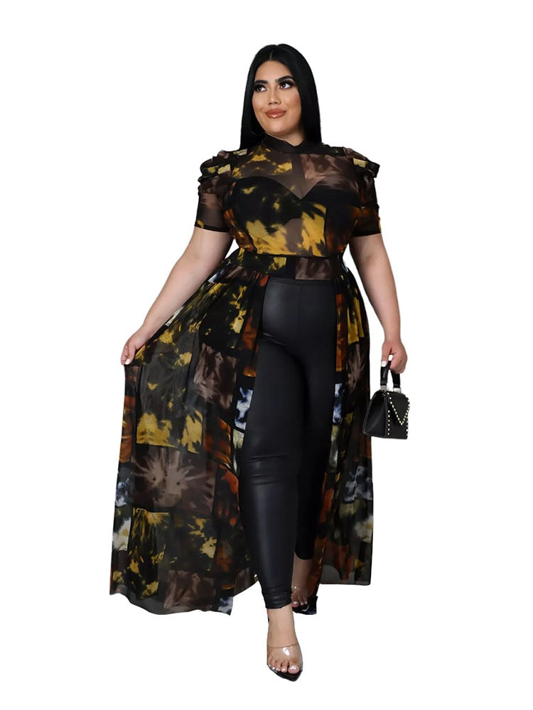 Long Button Up Shirt Dress Women Plus Size Clothing Club Wear Mesh Transparent Blouse Shirt Sexy Top Wholesale Bulk Dropshipping