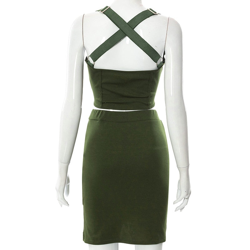 ANJAMANOR Sexy Bandage Dress Sets Womens Clubbing Outfits Two Piece Set Corset Top and Mini Skirts Matching Sets D85-DI34
