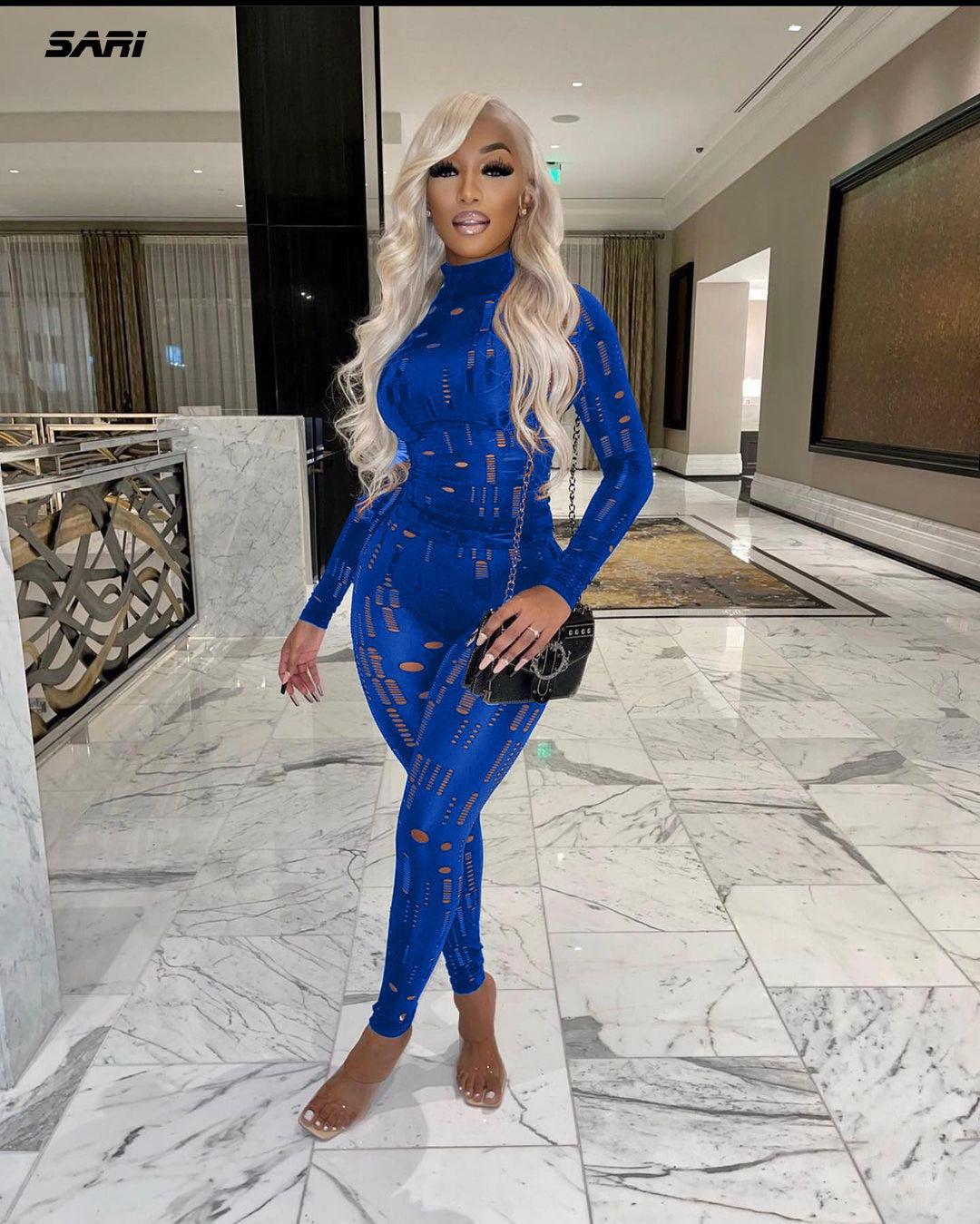 Irregular Hole Fall Trend Skinny  Women Tracksuit Sexy Hollow Out  Top T-Shirt + Slim Pencil Pants 2 Piece Matching Set Outfits