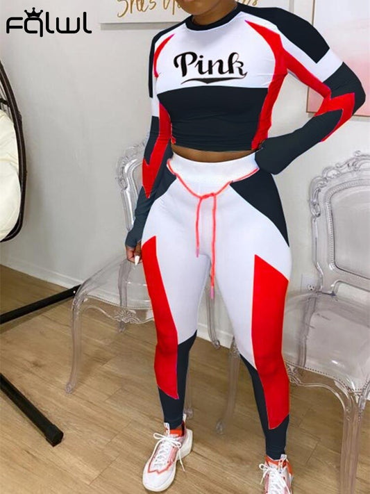 FQLWL Streetwear Tracksuit Joggers Women 2 Two Piece Set Outfits Tshirt Crop Top Female Fall 2020 Sweat suit Matching Sets Women
