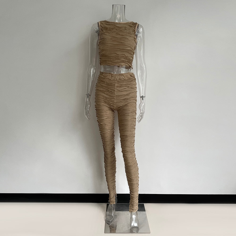 XLLAIS White Fashion Cute Sleeveless Tank Tops High Wasit Pencil Pants Two Piece Sets Women Sexy O-Neck Vests Slim Trousers