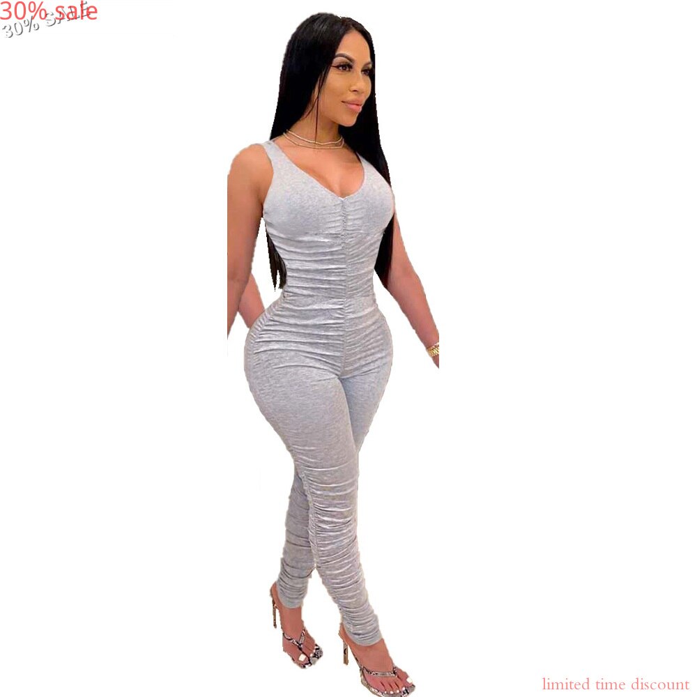 Red Sexy Rompers Jumpsuit Women Fashion V Collar Sleeveless Rumper Jumpsuit Stacked Romper Long Pants Backless Sexy Bodysuit
