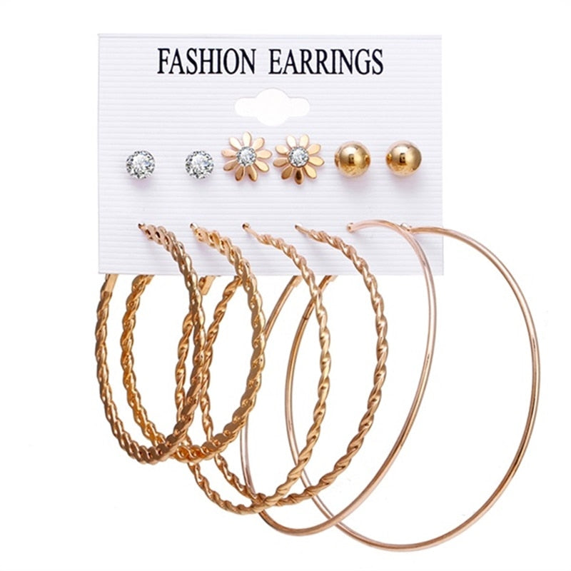 FNIO Statement Gold/Sliver Big Bamboo Circle Hoop Earrings For Women Hip Hop Earrings set Classic Jewelry 3pcs/set