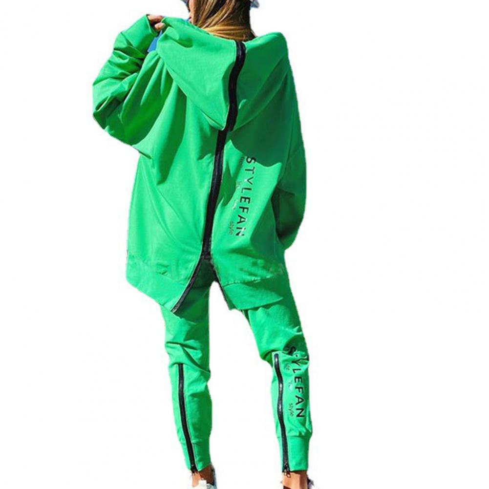 Letter Printing Long Sweater Sweatpants Two Piece Set  Zipper Sweatshirt Pants Running Tracksuit Women Fitness Clothing