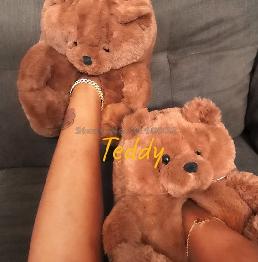 Winter Warm House Shoes Women Teddy Bear Slippers Anti-slip Soft Home Indoor Slipper Ladies Cute Cartoon Funny Slippers Ladies