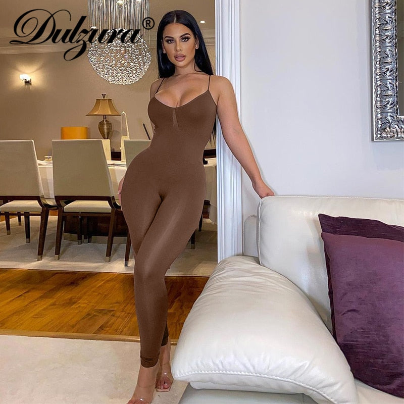 Dulzura strap women long jumpsuit bodycon sexy streetwear fitness sportswear 2020 summer clothes lounge wear club outfit body