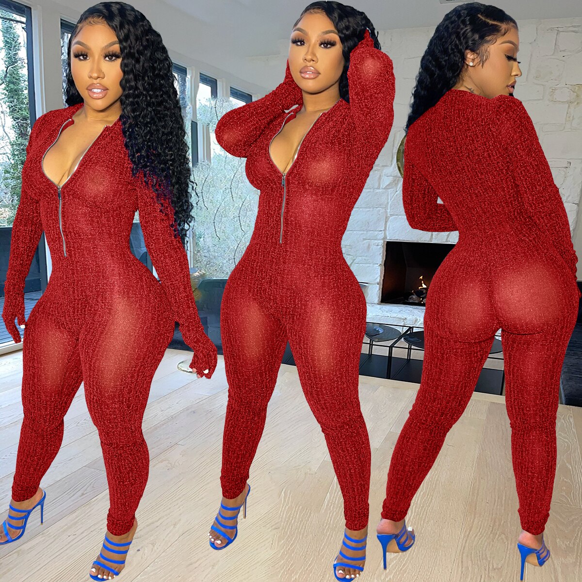 Glitter Silk Striped Fitness Rompers Womens Jumpsuits Workout Sporty Active Wear Fashion Long Sleeve Zipper Bodycon Jumpsuits