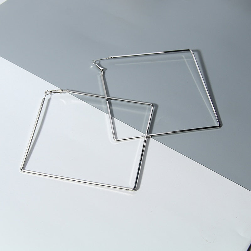 BLIJERY Trendy Oversize Geometric Big Hoop Earrings For Women Basketball Brincos Exaggerated Large Square Earrings Punk Jewelry