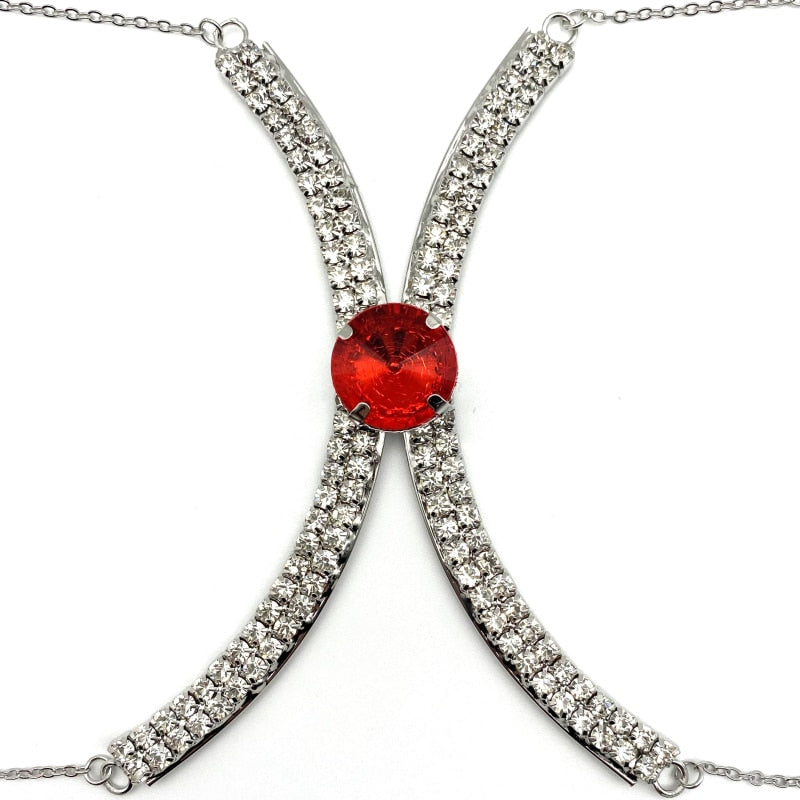 Rhinestone sexy round color crystal breast beauty chain necklace women's nightclub luxury crystal breast chain jewelry accessori