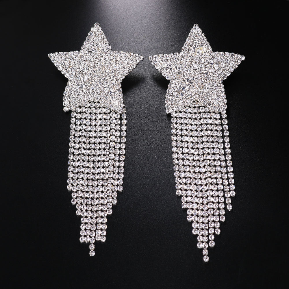 Stonefans 2 PCS Rhinestone Heart Tassel Nipple Stickers Breast Petals Women Sexy Body Chain Cover Nipple Pasties Sticker Jewelry