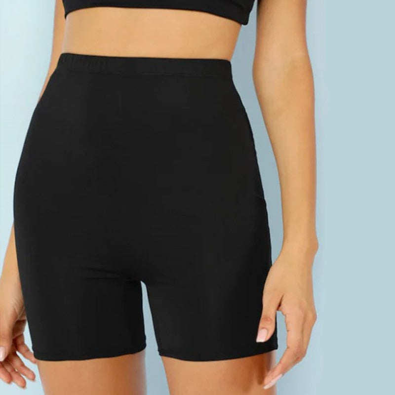 Shorts Women Thin Fitness Casual High Waist Fashion Biker Shorts Summer Slim Knee-Length Bottoms Black Cycling Shorts Streetwear