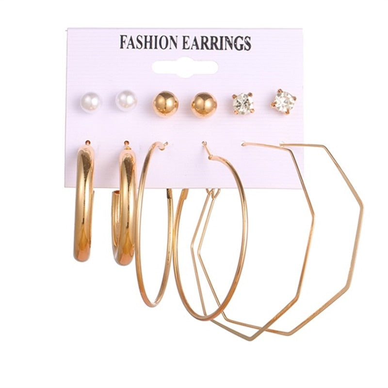FNIO Statement Gold/Sliver Big Bamboo Circle Hoop Earrings For Women Hip Hop Earrings set Classic Jewelry 3pcs/set