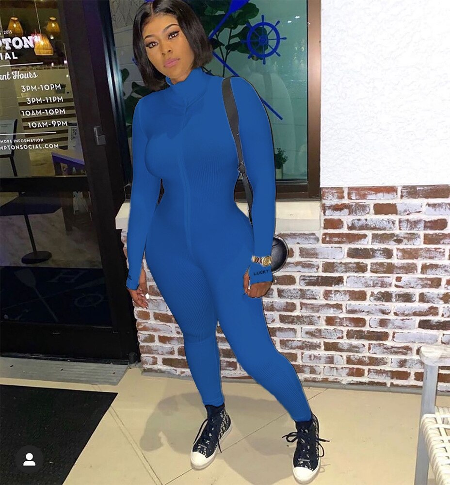 Winter Women Jumpsuits Solid Turtleneck Romper Slim Fit Thick Fabric Fitness Bodysuit Skinny One Piece Outfit Women