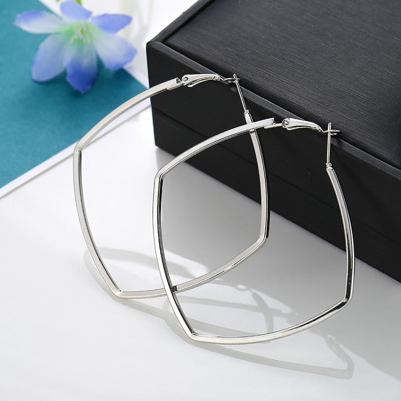 BLIJERY Trendy Oversize Geometric Big Hoop Earrings For Women Basketball Brincos Exaggerated Large Square Earrings Punk Jewelry