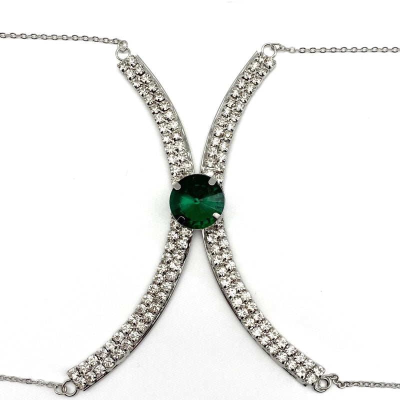 Rhinestone sexy round color crystal breast beauty chain necklace women's nightclub luxury crystal breast chain jewelry accessori