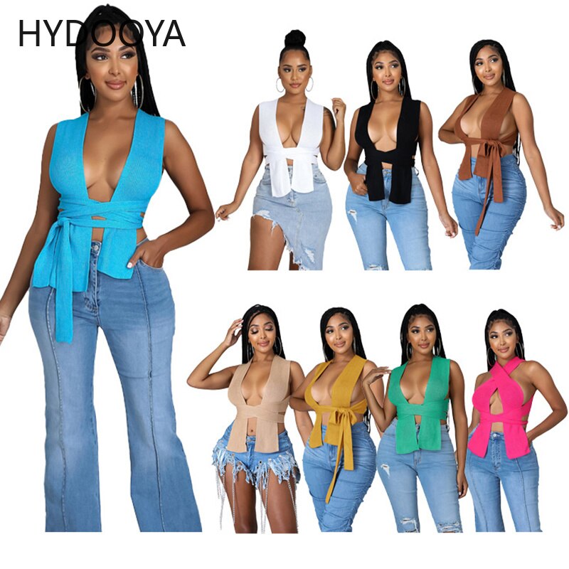 Women Sweater Vest Solid Sleeveless Hollow Out Knit Ribbed Stretchy Crop Tank Sweater Tops Sexy Fashion Streetwear Women Outfits