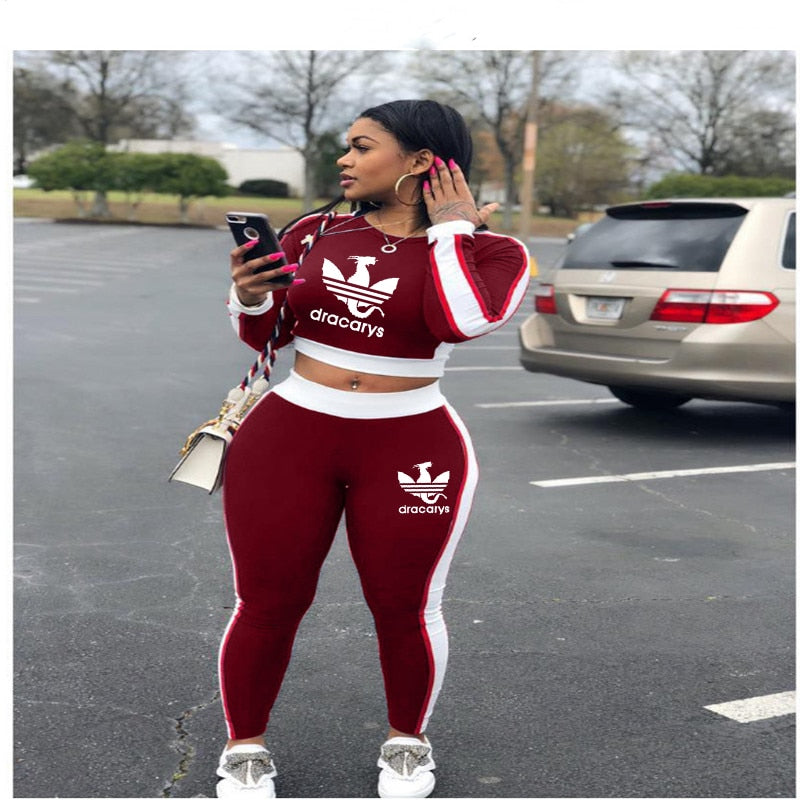 2020 Fall Winter Women Sport Fitness 2 Two Piece Set Outfits Long Sleeve Crop Tops Tshirt Leggings Pants Set Bodycon Tracksuit