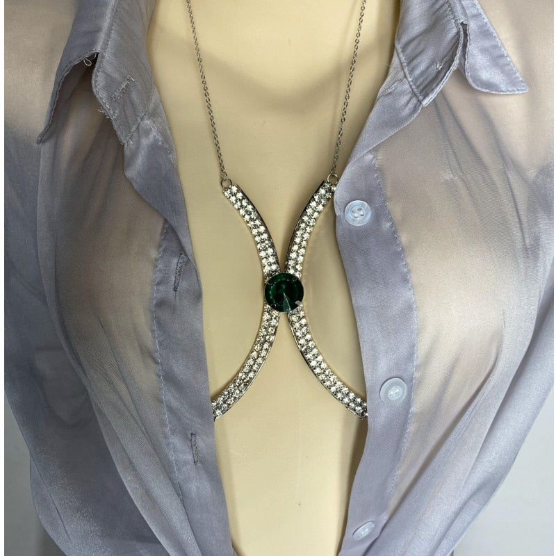 Rhinestone sexy round color crystal breast beauty chain necklace women's nightclub luxury crystal breast chain jewelry accessori